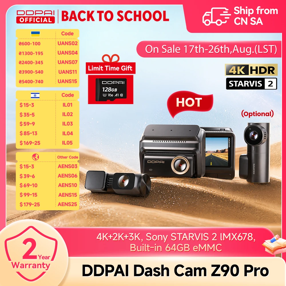 DDPAI Auto-Dashcam Z90Pro 4K+2K IMX678 Front- und Rückkamera Dual HDR ADAS 24H Parküberwachung WiFi 6 Auto-DVR-Kamera Videorekorder