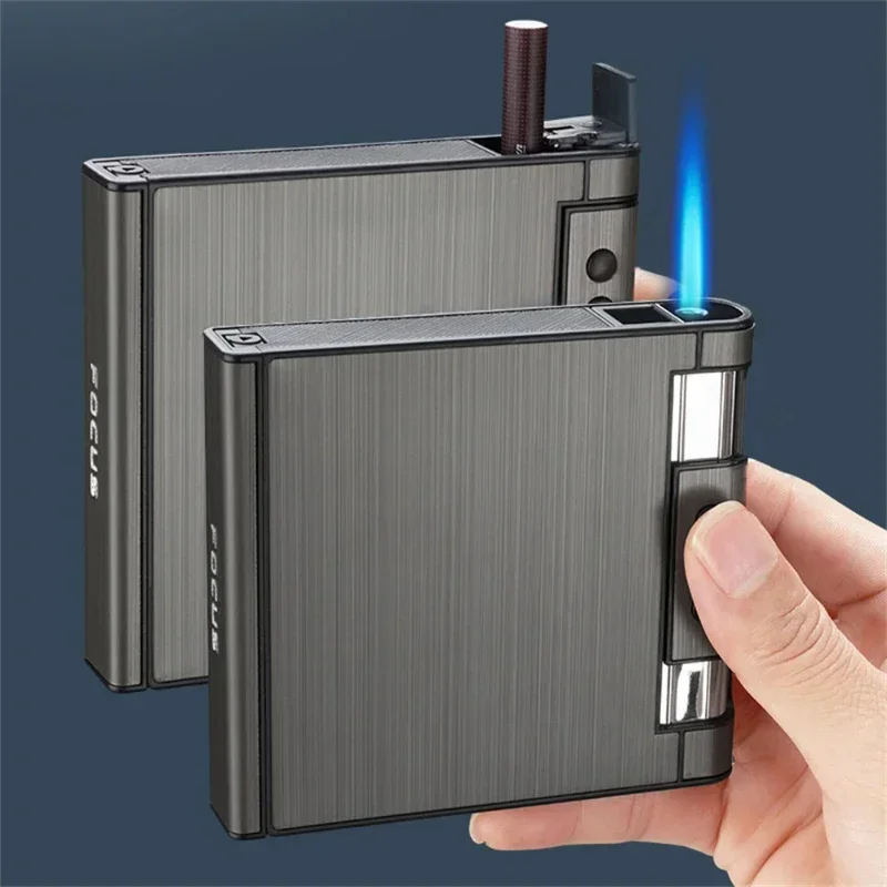 2 In 1 Automatic Cigarette Case with Lighter Metal Compression Moisture Proof Inflatable Lighter Smoking Accessories