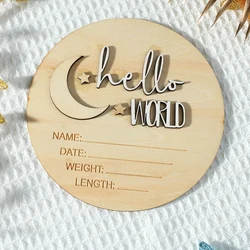 Ylsteed Wooden Baby Birth Announcement Sign for Hospital Moon Star Design Hello World Newborn Name Sign Newborn Photo Props