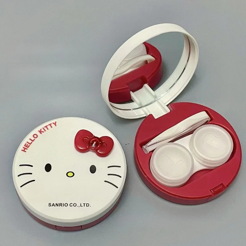 

Kawaii Hello Kitty Contact Lens Box Cute Cartoon Circular Storage Box Women Supplies Desktop Decoration Student Gift Wholesale