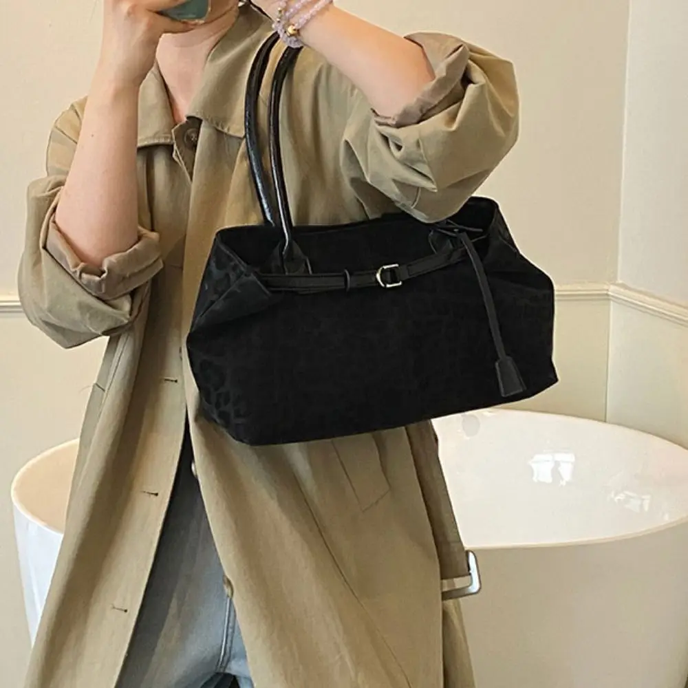 

Korean Style Hasp Closure Shoulder Bag Solid Color Tote Bag Leopard Print Handbag Bohemian Style Large Capacity Underarm Packs