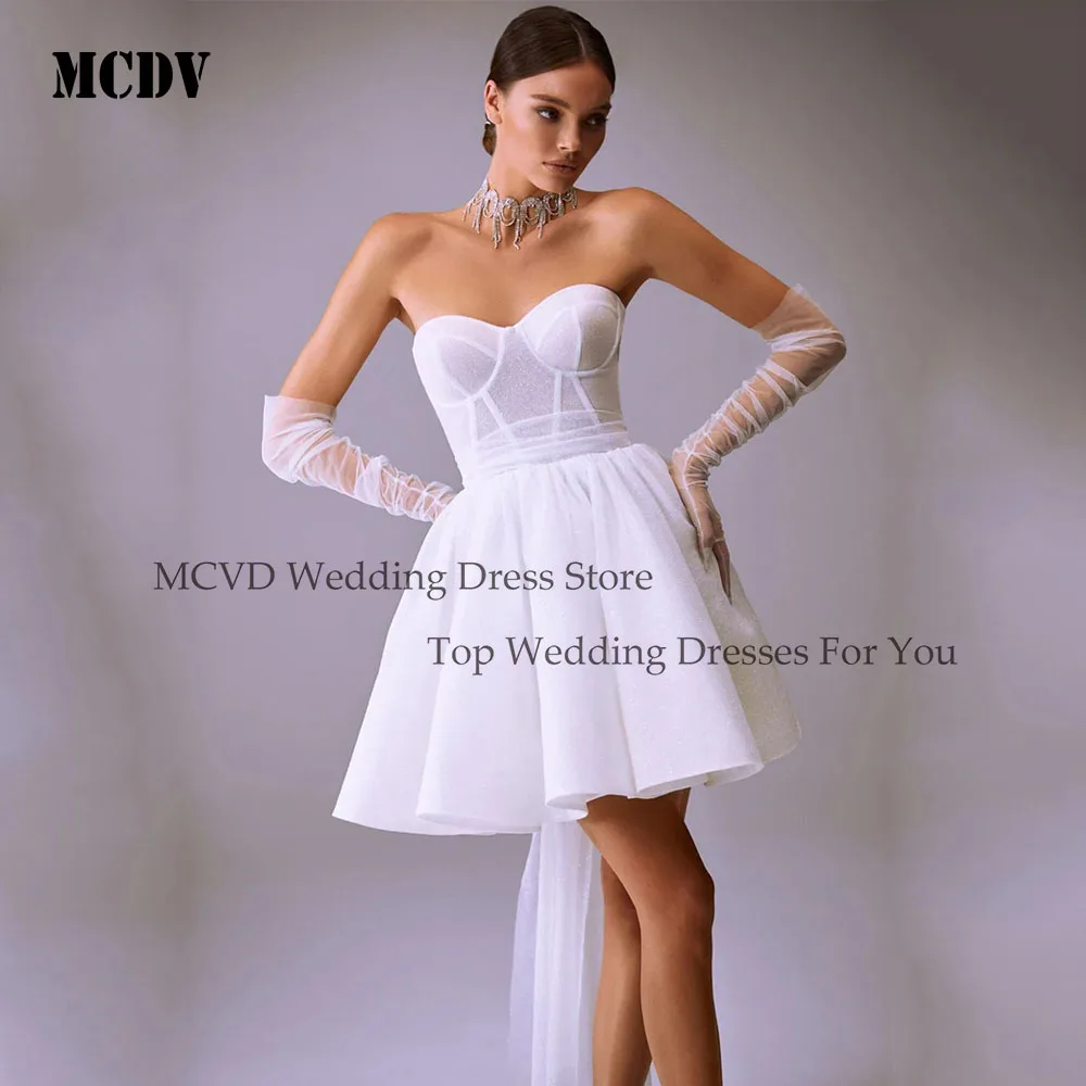 

MCDV Sparkling Wedding Dress For Women 2025 Vestido De Novia Sexy Beach Short Bridal Gowns Glitter Tulle Sleeveless Customized