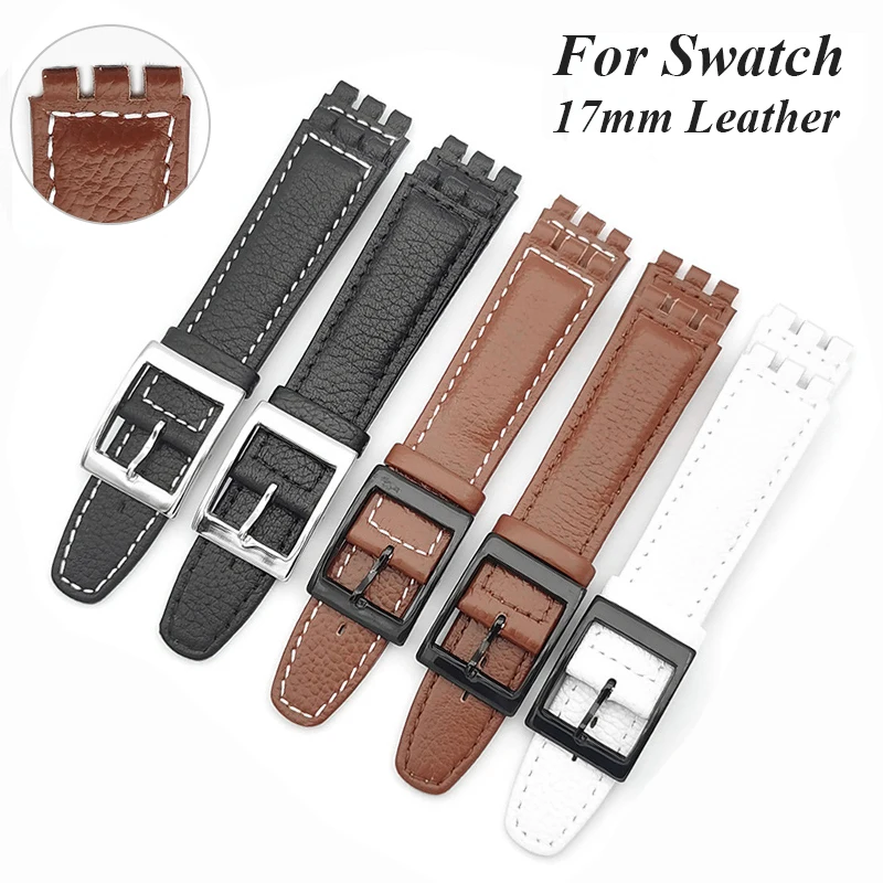 Image of 17mm Echtes Leder Armband für Swatch Strap Lychee Uhr Band Handgelenk Strap Braun Uhrenarmbänder Frauen Männer Uhr Gürtel Zubehör