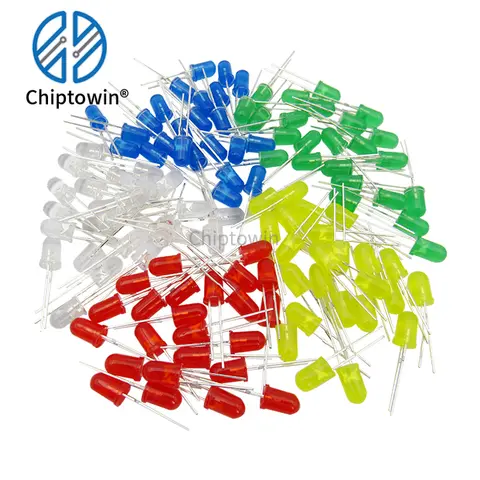 100개 고품질 5mm LED 발광 다이오드 F3 빨강 초록 노랑 파랑 흰색 DIP 램프 비드 5종, 각 20개