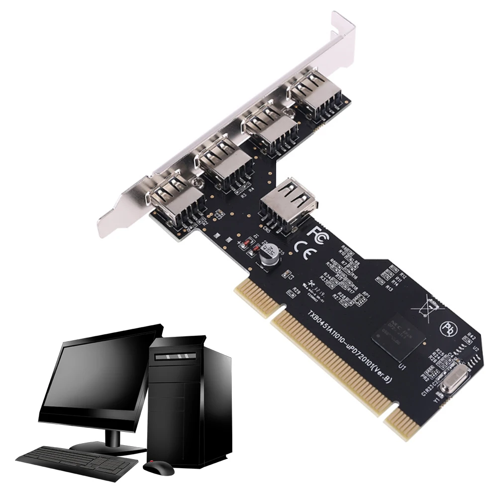 

5 портов, 4 внешних и 1 внутренняя плата контроллера USB 2.0 PCI NEC 720101 Адаптер чипсета Карты PCI Карта расширения PCI для настольного компьютера