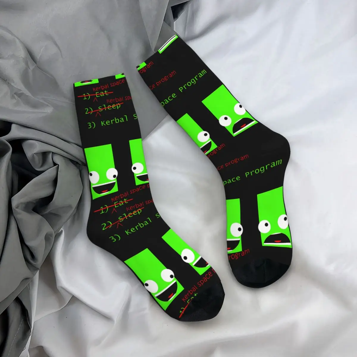 Happy Funny Eat. Sleep. Men's Socks Retro Harajuku Kerbal Space Program Game Hip Hop Novelty Casual Crew Crazy Sock Gift Printed