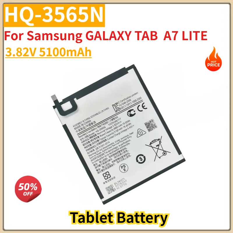

HQ-3565N High Quality Tablet Battery 3.82V 5100mAh for Samsung GALAXY TAB A7 LITE Brand New Replacement Battery
