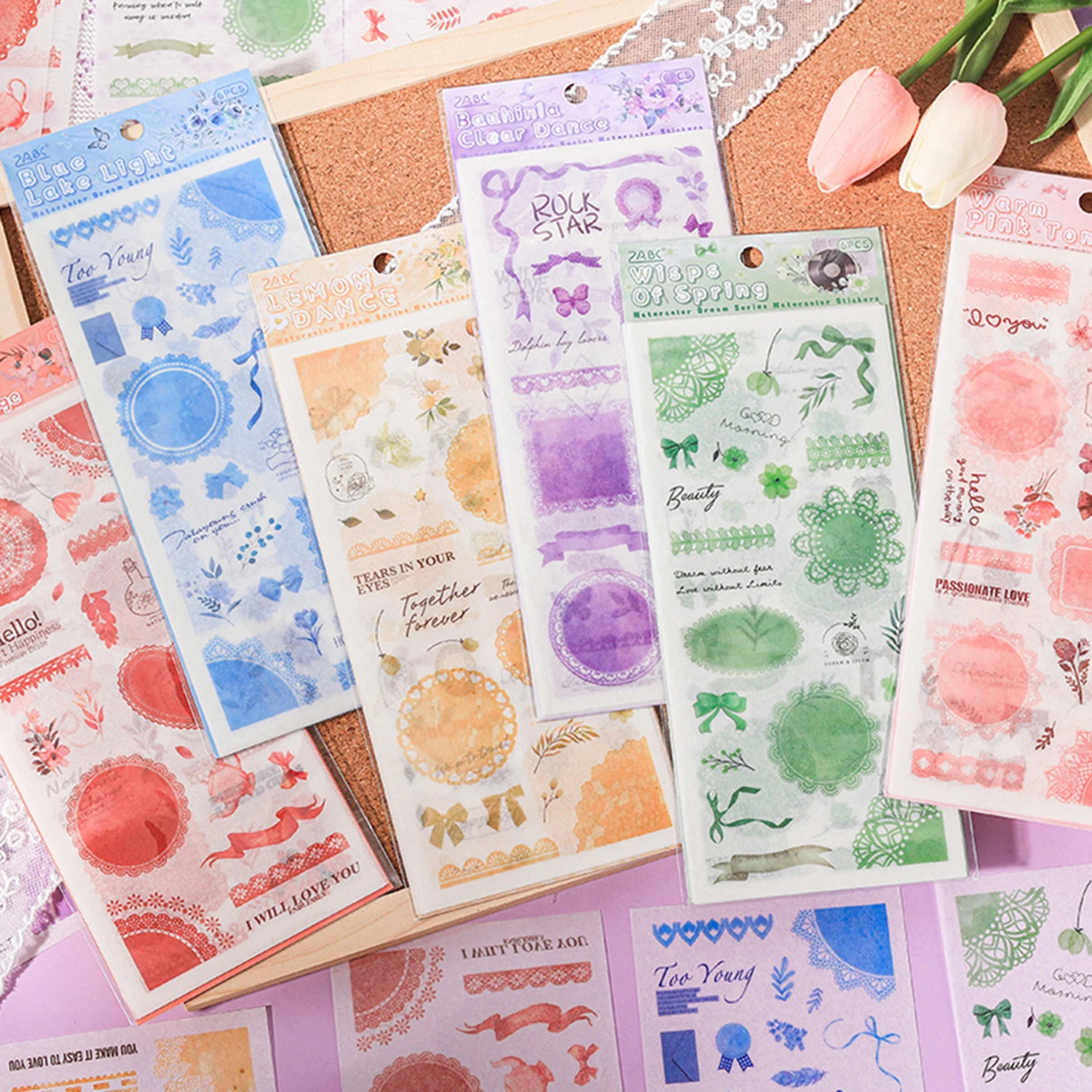 6pcs Plant Flower Lace Pattern Transparent Stickers,Creative Decorative Stickers For Diy Journals And Scrapbooks,Gift for Pal