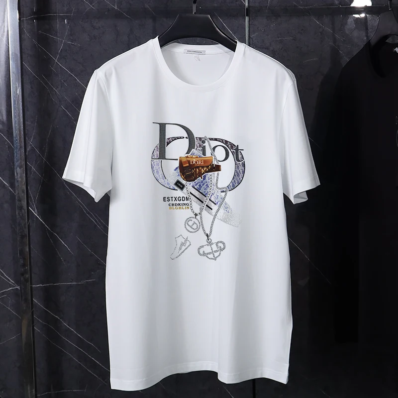 تي شيرت بأكمام قصيرة للرجال، طراز جديد 2026، بلوزة رفيعة مطبوعة منقوشة، رقبة دائرية من القطن الخالص، نصف كم #1