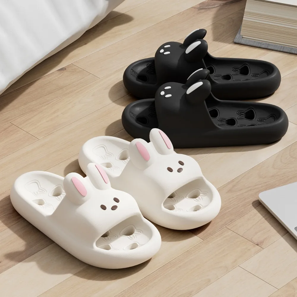 Cute Bunny Bath pers, Non- Quick Drain Slides for Men & Women, Cloud Soft Thick Sole Indoor Bathroom Home Shower Sandals