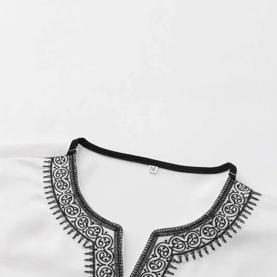 2025 신상 아랍 두바이 말레이시아 남성 자수 루즈핏 반팔 로브 롱 드레스 로브 아바야 라마단 두바이 럭셔리 이슬람 우아한 의상