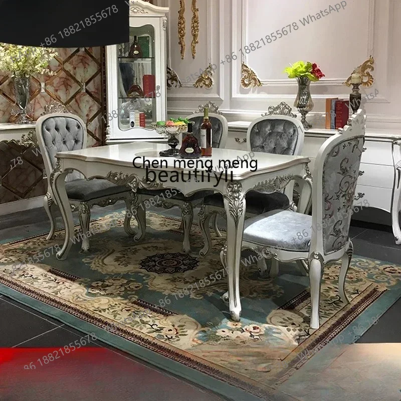 ss8350 French solid wood dining table and chairs, European rectangular fabric dining table and chairs Neoclassical dining table