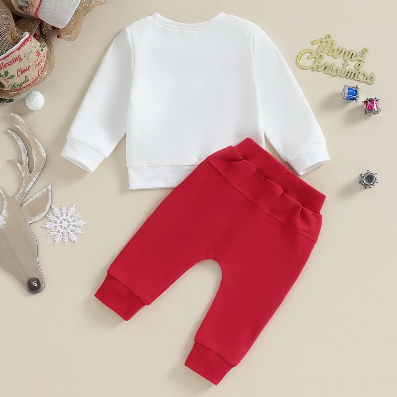 Baby Girls Christmas Outfits Reindeer Print Ruffle Sleeve Tops and Plaid Pants 2Pcs Winter Clothes Set for Toddler Kids