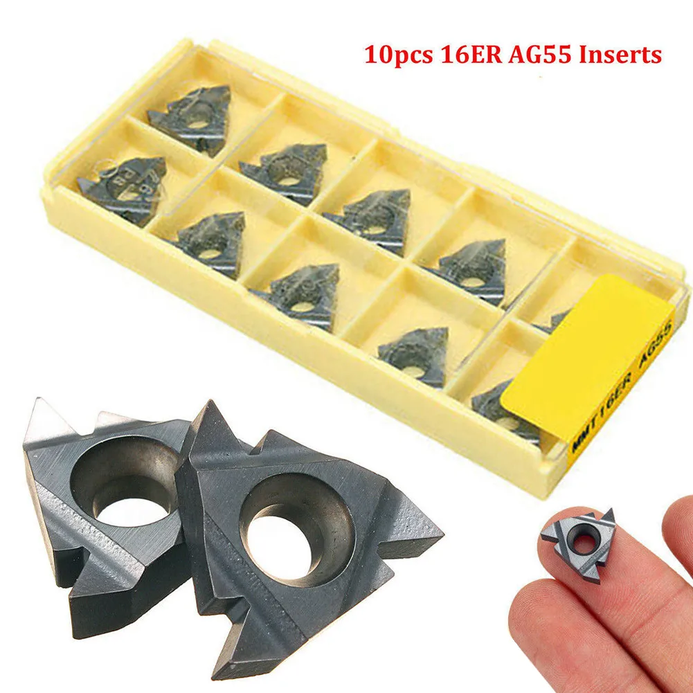 Long Lasting 16ER AG55 Carbide Threading Inserts, 10Pcs 6mm CNC Lathe Turning Blade Tool for Excellent Performance