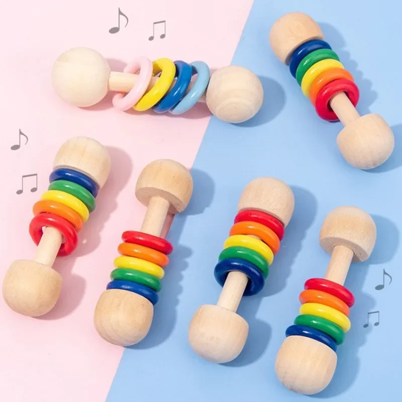 1pc Baby Wooden Kids Rattle Hand Bells Toys Montessori Educational Toys Musical Instruments Rattle Wooden Baby Products