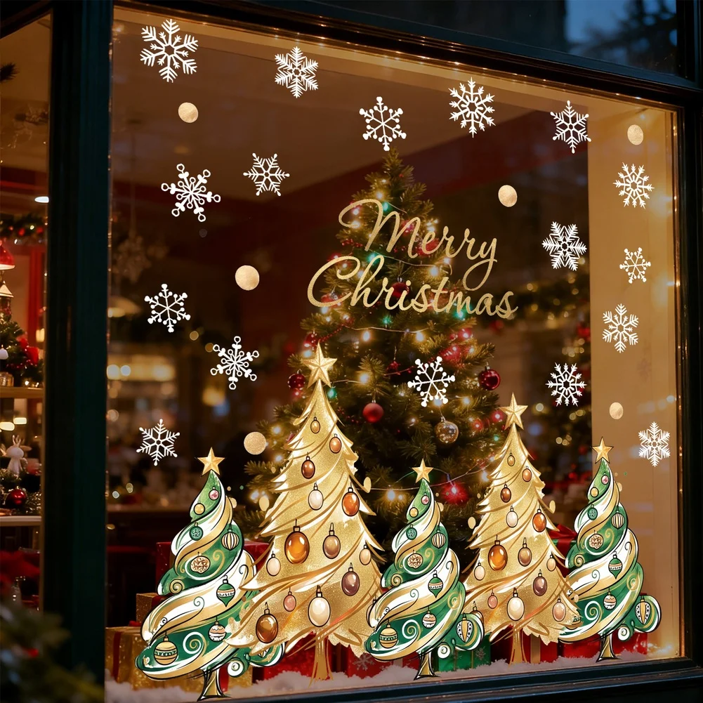 New Christmas Clings Snowflake Tree Electrostatic Stickers PVC No-Residue Removable Window Decals Xmas Home Party Glass Decor