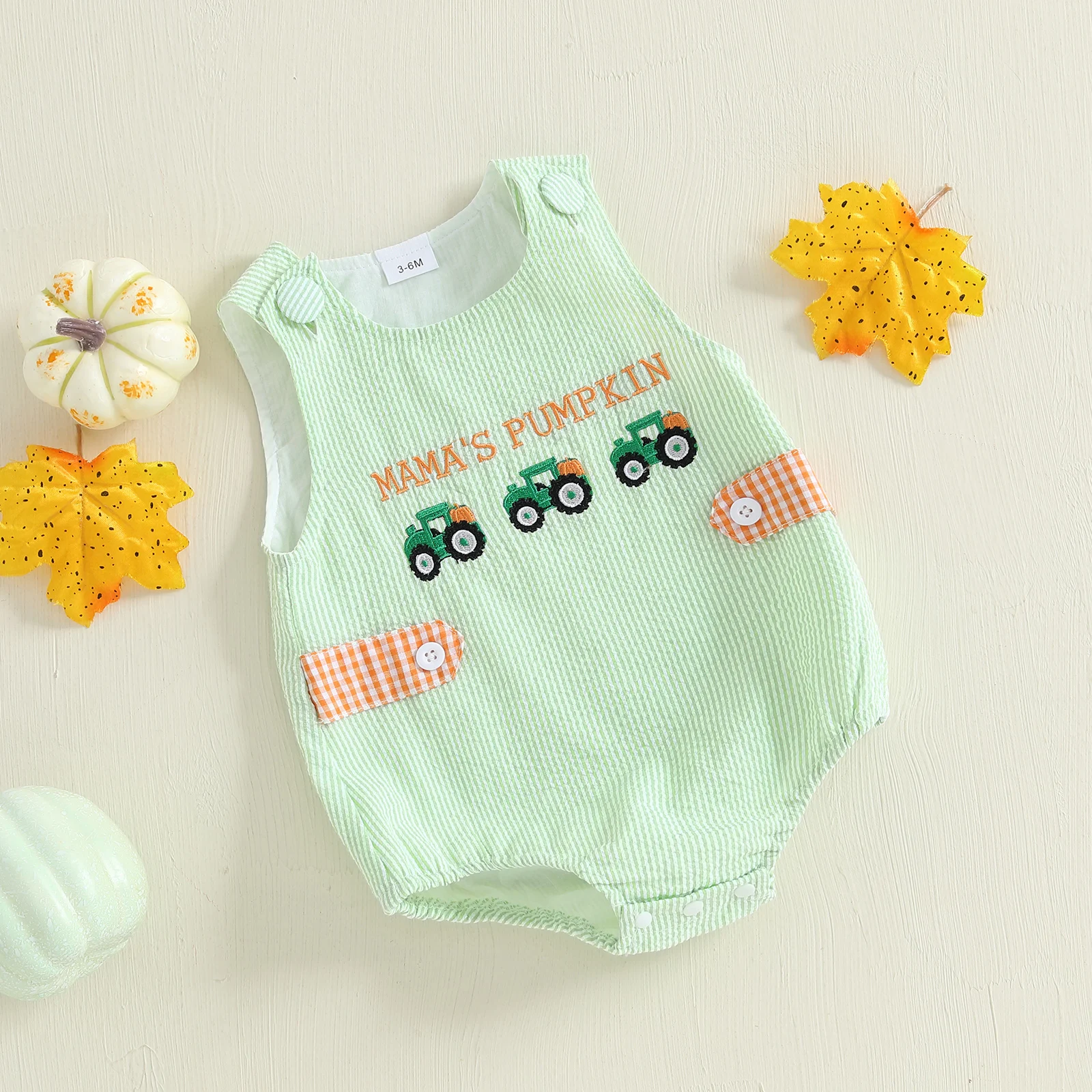 

Baby Girls Boys Romper, Sleeveless Stripes Embroidery Letters Bodysuit Overalls Halloween Clothes