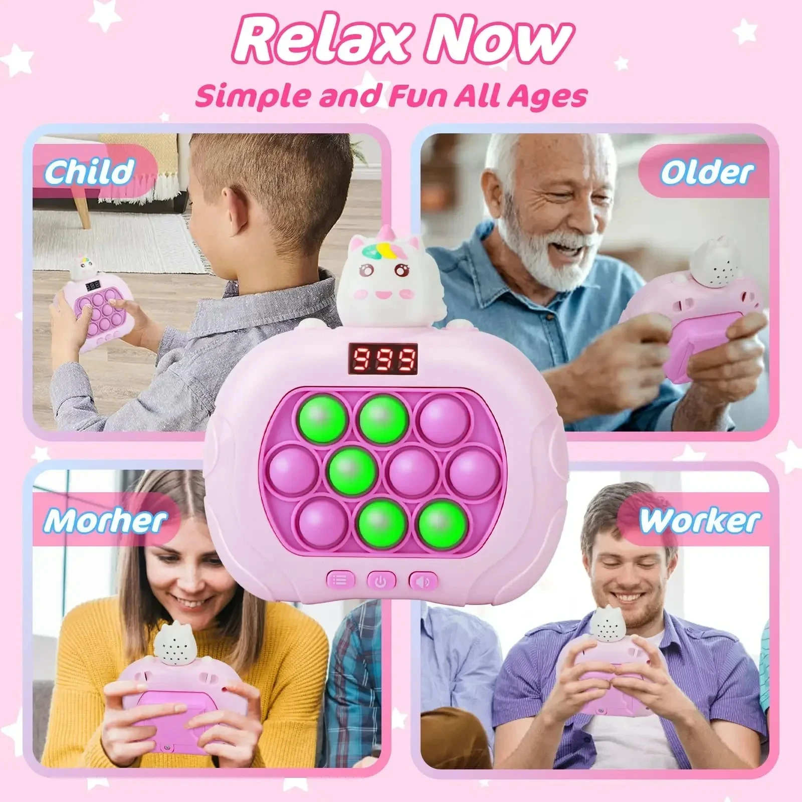 999 Level Electronic Pop Quick Push Bubbles Game Machine Kids Cartoon Fun Squeezing Toys Anti Stress Sensory Bubble Toy Gifts