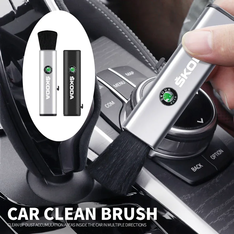 1pcs Car Retractable Dust Cleaning Soft Brush For Skoda Octavia MK2 MK3 2 3 A7 Fabia Karoq Kodiaq Superb Rapid Kamiq Scala Yeti