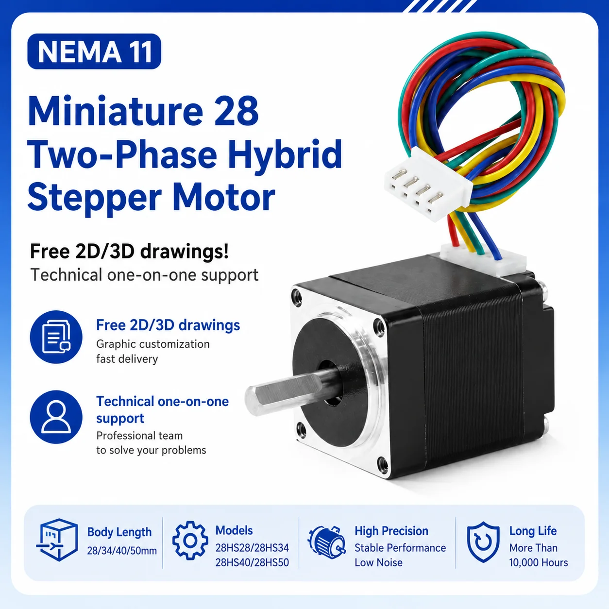 Miniature 28 Series Stepper Motor 28HS28 28HS34 28HS40 28HS50 Printer Accessories Nema 11 Stepper Motor for Mini CNC 3D Printer