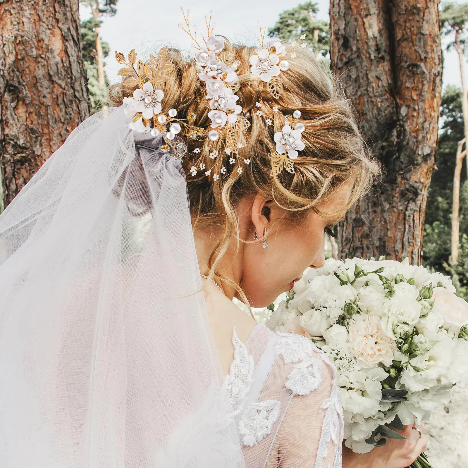 1 مجموعة رائعة لؤلؤة زهرة دبابيس الشعر حجر الراين الجانب أمشاط الزفاف حفلة موسيقية اكسسوارات التصميم U على شكل الزفاف الشعر الجانب مشط #3