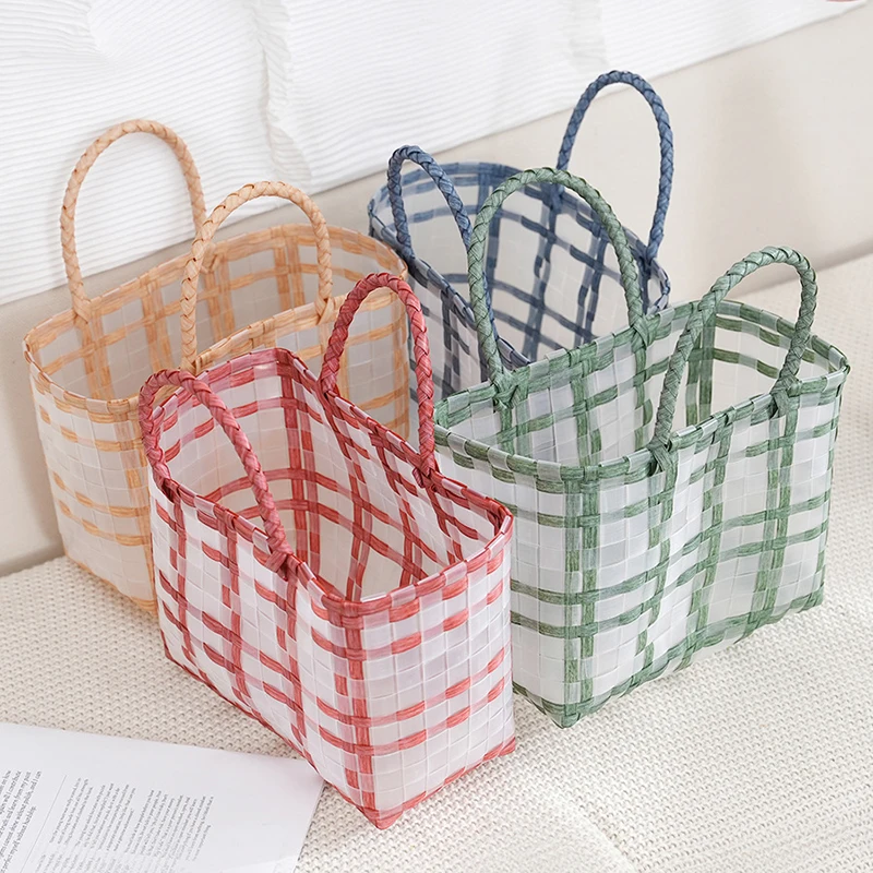 Fashionable Plastic Woven Vegetable Basket Bag New Single Shoulder Handbag