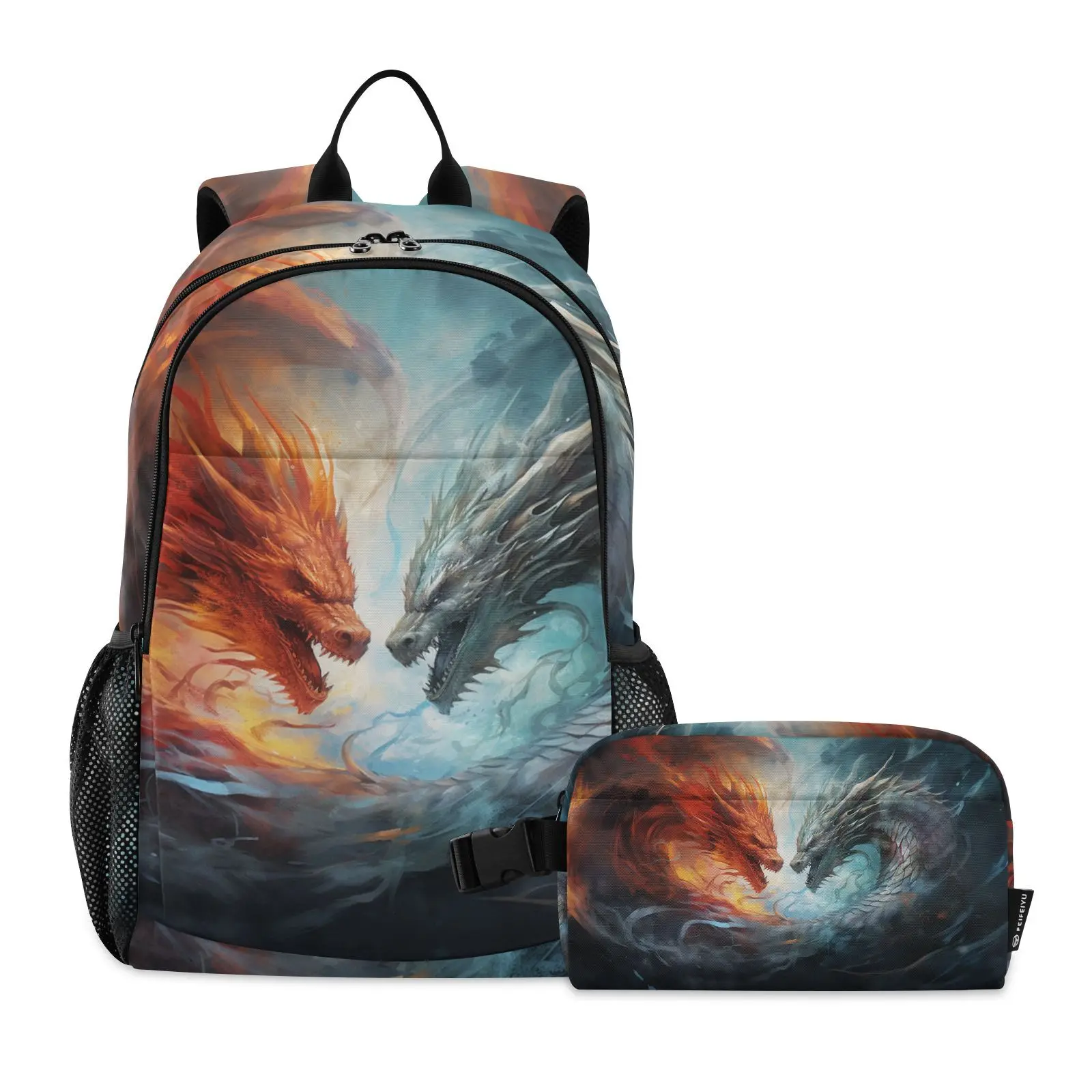 2pcs set School Bags Dragon print Child School Backpack with Lunch Bags for Boys Girls Best Gift Fashion Travel College Bag
