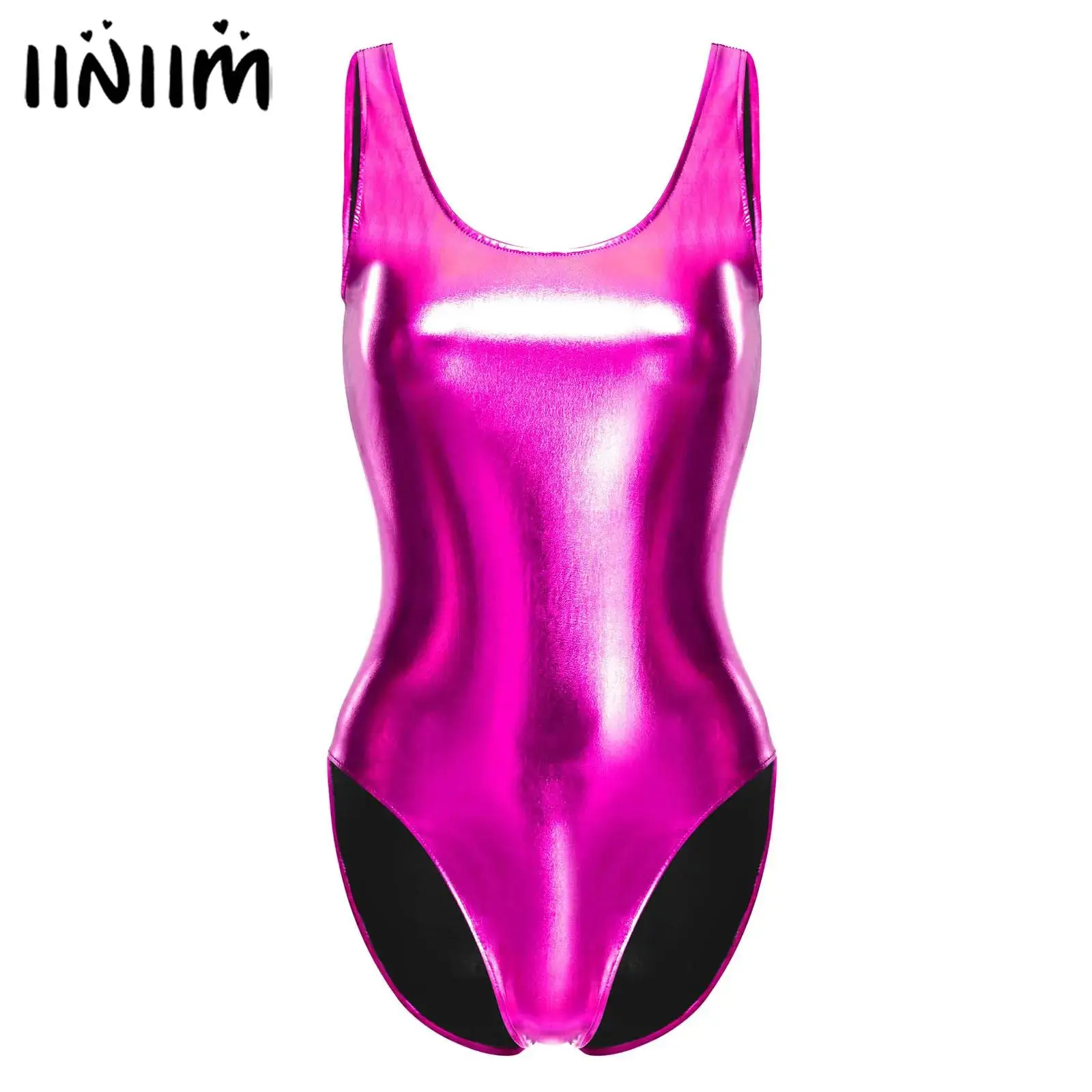 

Womens Shiny Metallic Lingerie Thongs Tights Bodysuit Gymnastic Leotard Swimsuit Rave Party Outfits Pole Dance Clothing Clubwear