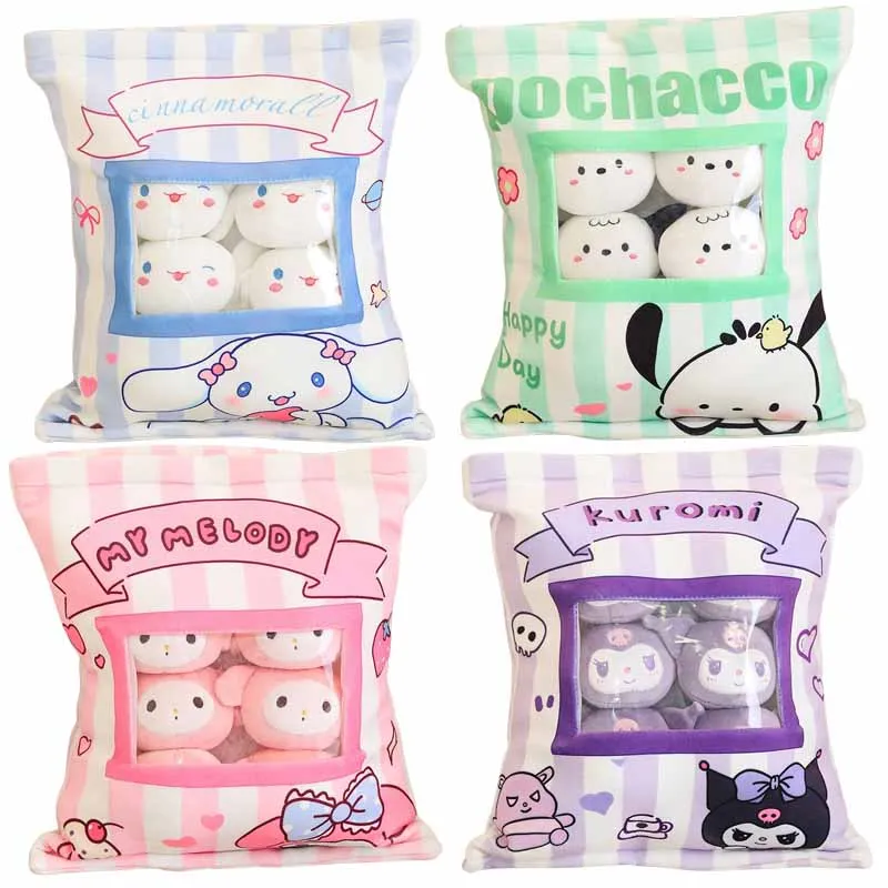 

Sanrios Anime Cartoon My Melody Kuromi Cinnamoroll Pochacco Plush Doll Snack Bag Throw Pillow Cute Plushie Cushion Gift