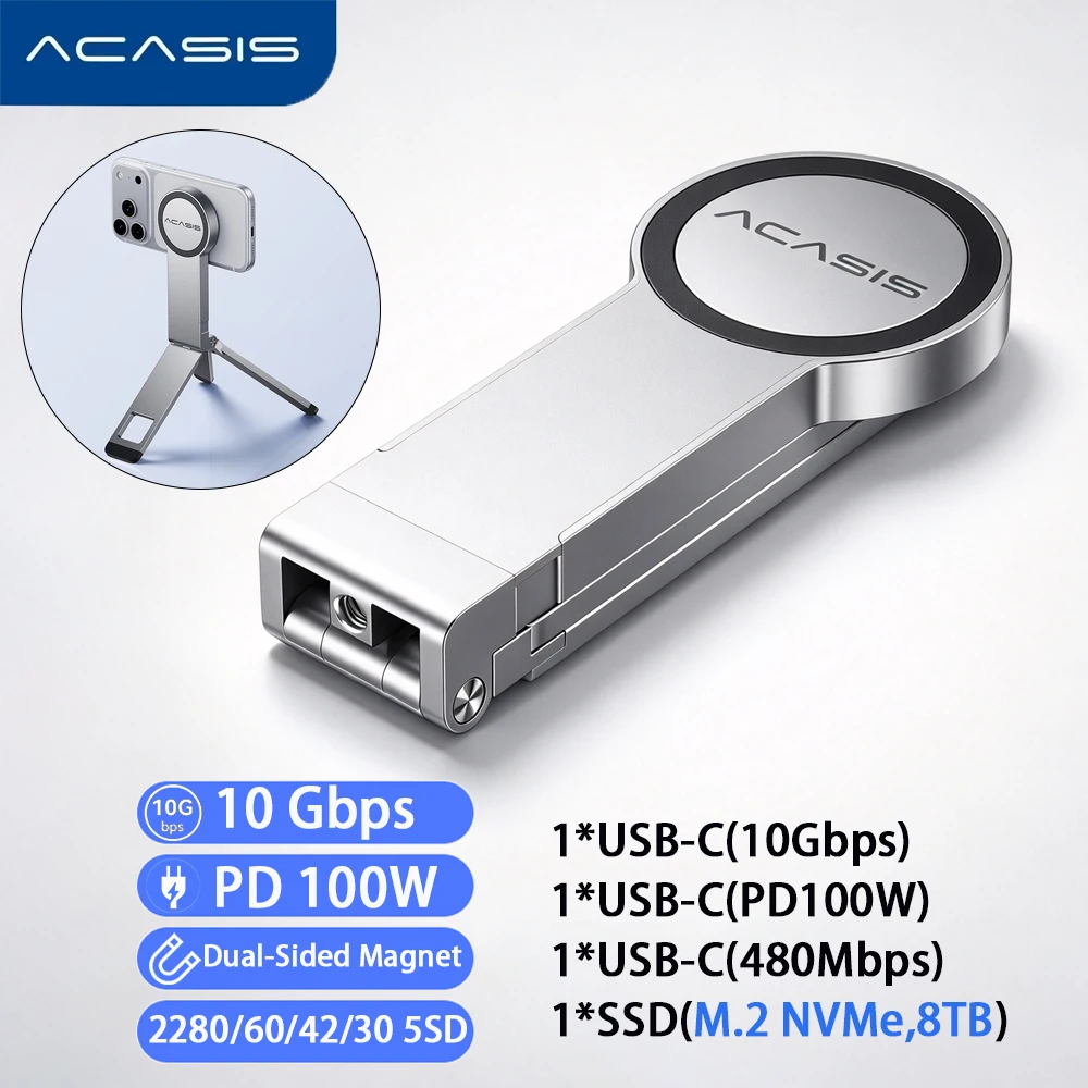 acasis-2-en-1-magsafe-magnetic-phone-stand-m2-nvme-ssd-boitier-usb-c-10gbps-compatible-2280-2260-2242-2230-8tb-aluminium-pour-iphone-18-17-16-15-serie-ipad-mac-android