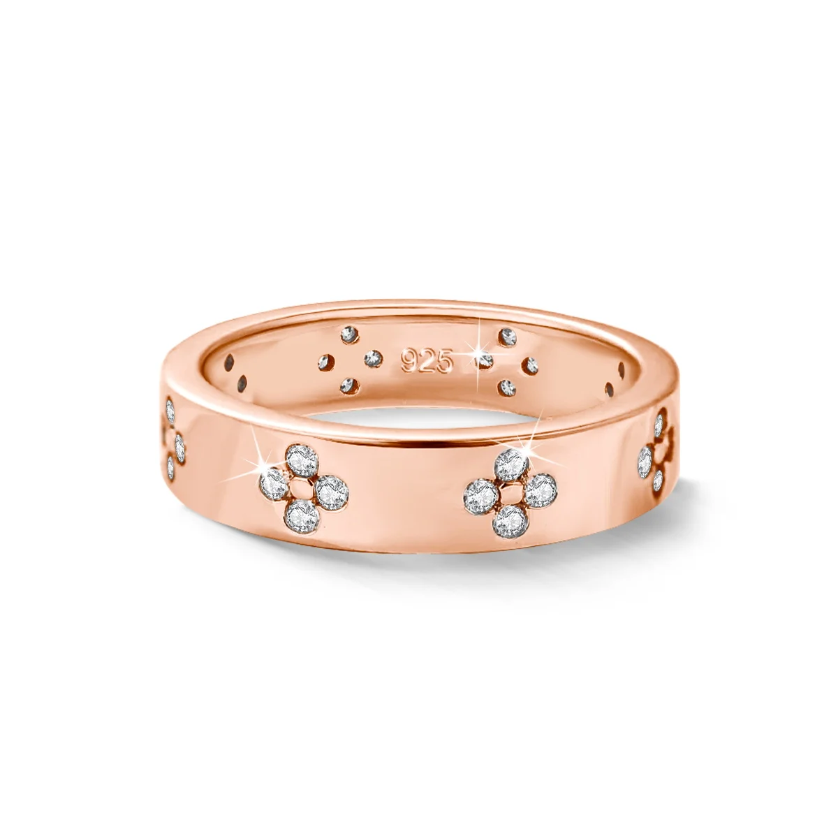 Großhandel 18K vergoldete 925 Sterling Silber Ringe für Frauen, vierblättriges Kleeblatt Moissanit minimalistischer Verlobungs- und Versprechensring – Detail 7