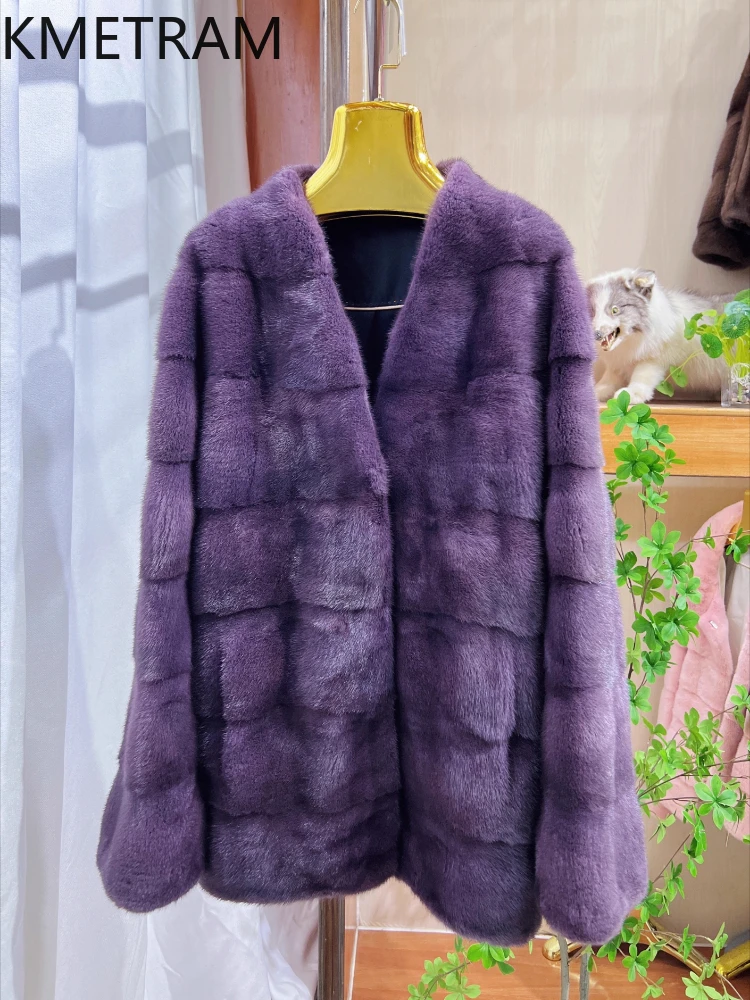 100% Whole Mink Fur Coat Woman Luxury V-neck Purple Real Fur Jacket Women High Quality Winter Clothes Furry Jackets 2025 шуба