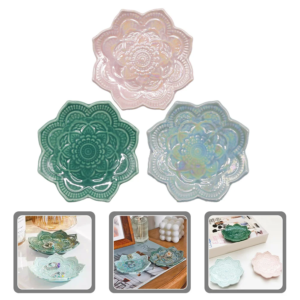 

3Pcs Mandala Ceramic Jewelry Plate Elegant Ring Dish Organizer Desktop Vanity Tray Trinket Holder Ceramic Jewelry Plate