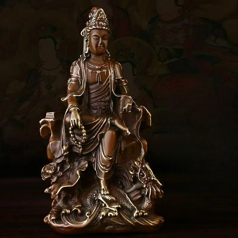 

Antique Bronze Carving Lotus Leaf Sitting Dragon Guanyin Figure Buddha Statue Home Decoration Creative Gifts Crafts Ornaments