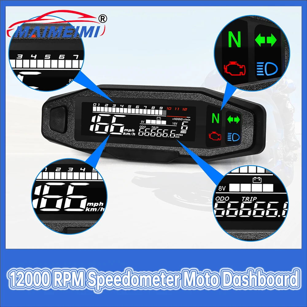 

New Universal Moto RPM Tachometer Speed moto dashboard Digital Meters Instrument with Oil Gauge Turn Signal Light Indicator
