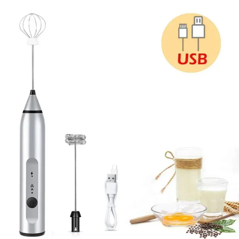 3-Speeds Egg Beater Whisk Mixer Heads Eggbeater Frother Stirrer USB Rechargeable Handheld Coffee Milk Drink Food Blender Tool