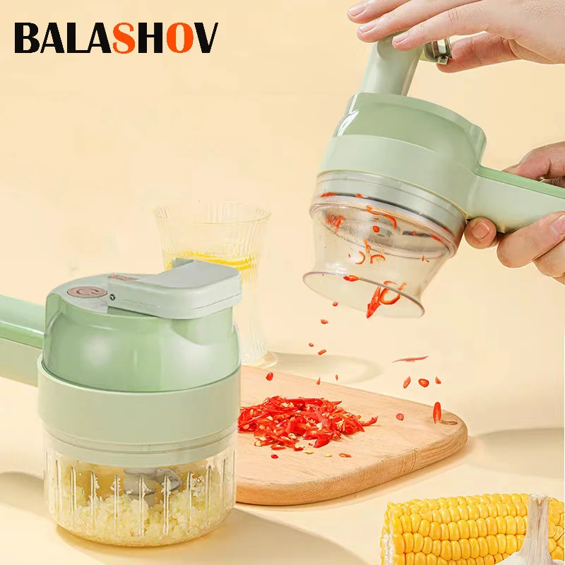 4In1 Electric Vegetable Chopper Wireless multifunctional Garlic Masher Set Cabbage Cutter Meat Grinder Machine Peel Slice Mixer