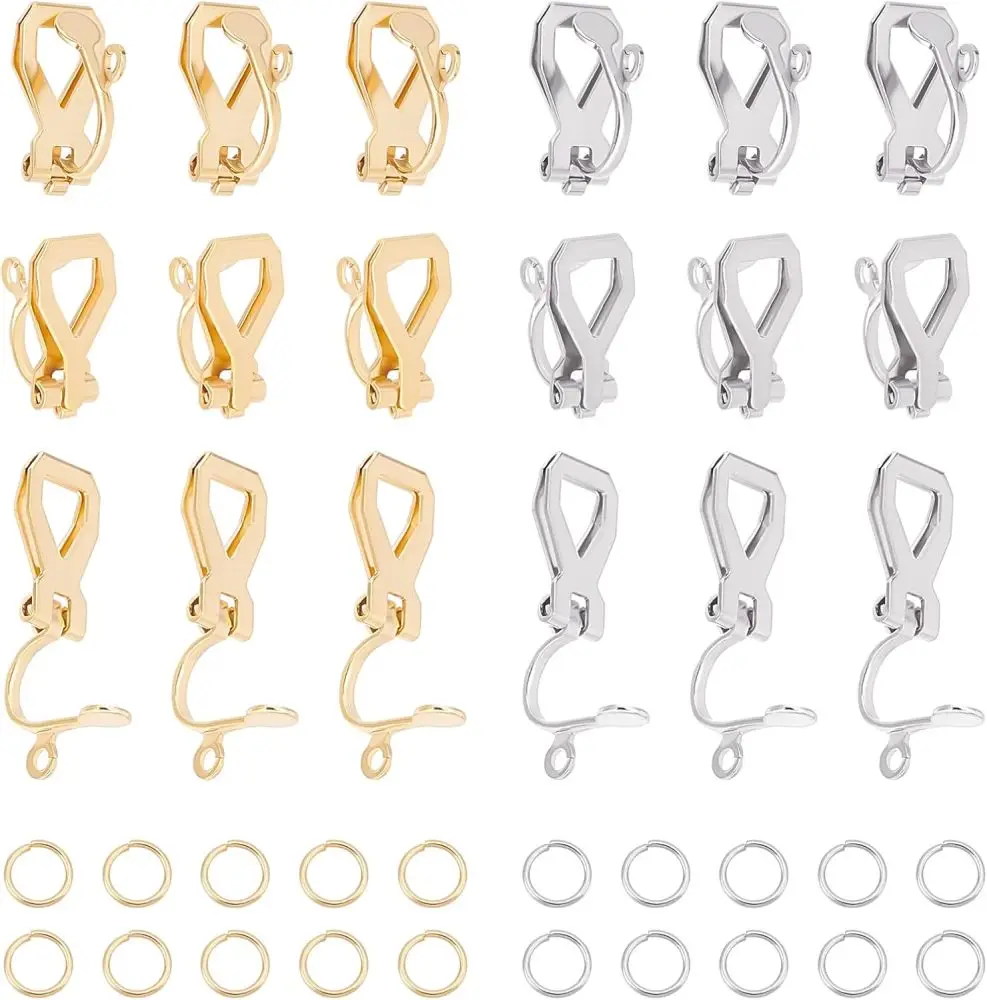 20 ชิ้น 2 สี 304 สแตนเลสสตีลต่างหูแบบหนีบไม่เจาะต่างหู 12x6x8.5 มิลลิเมตร Clip - on ต่างหูแปลงต่างหูชุด