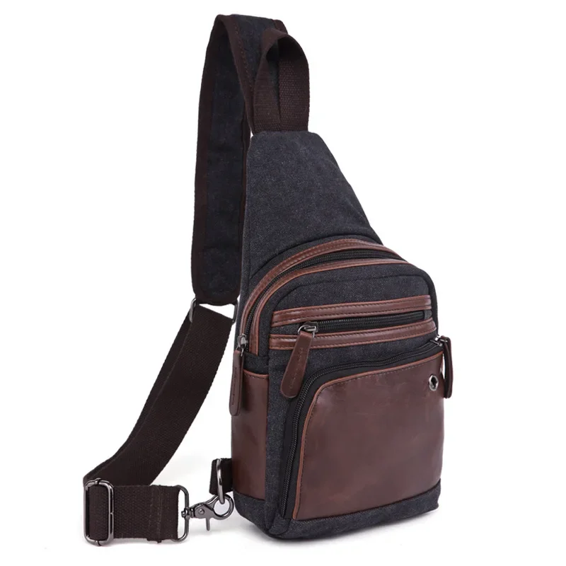 new fashion diagonal bag men canvas stitching leather retro leisure travel shoulder bag mini crossbody chest handbag