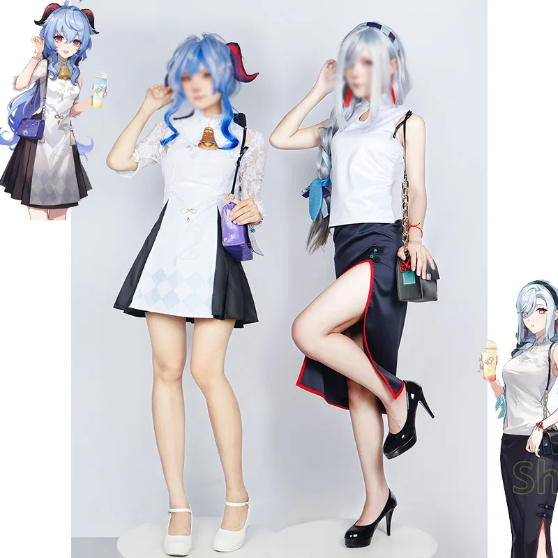 New Ganyu Shenhe Cosplay Genshin Impact Cosplay Costume Wig CO-HEYTEA Bubble Tea Skin Halloween Party Cosplay Women Suit