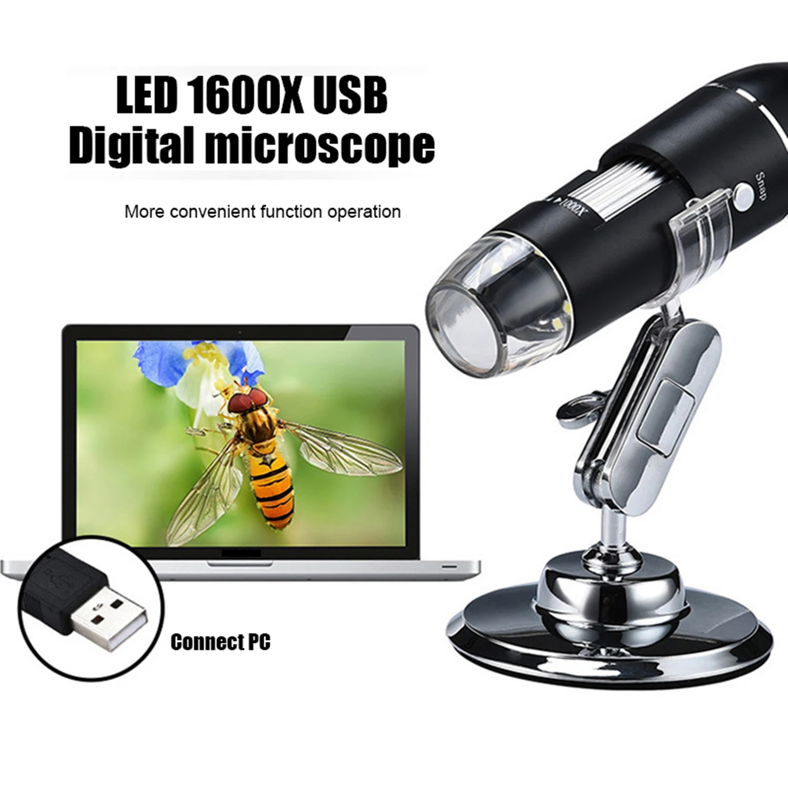 LED Light Microscope Loupe Tool Rotate 360 Degrees Digital Zoom Microscope Suitable for Plants Clothes Insects