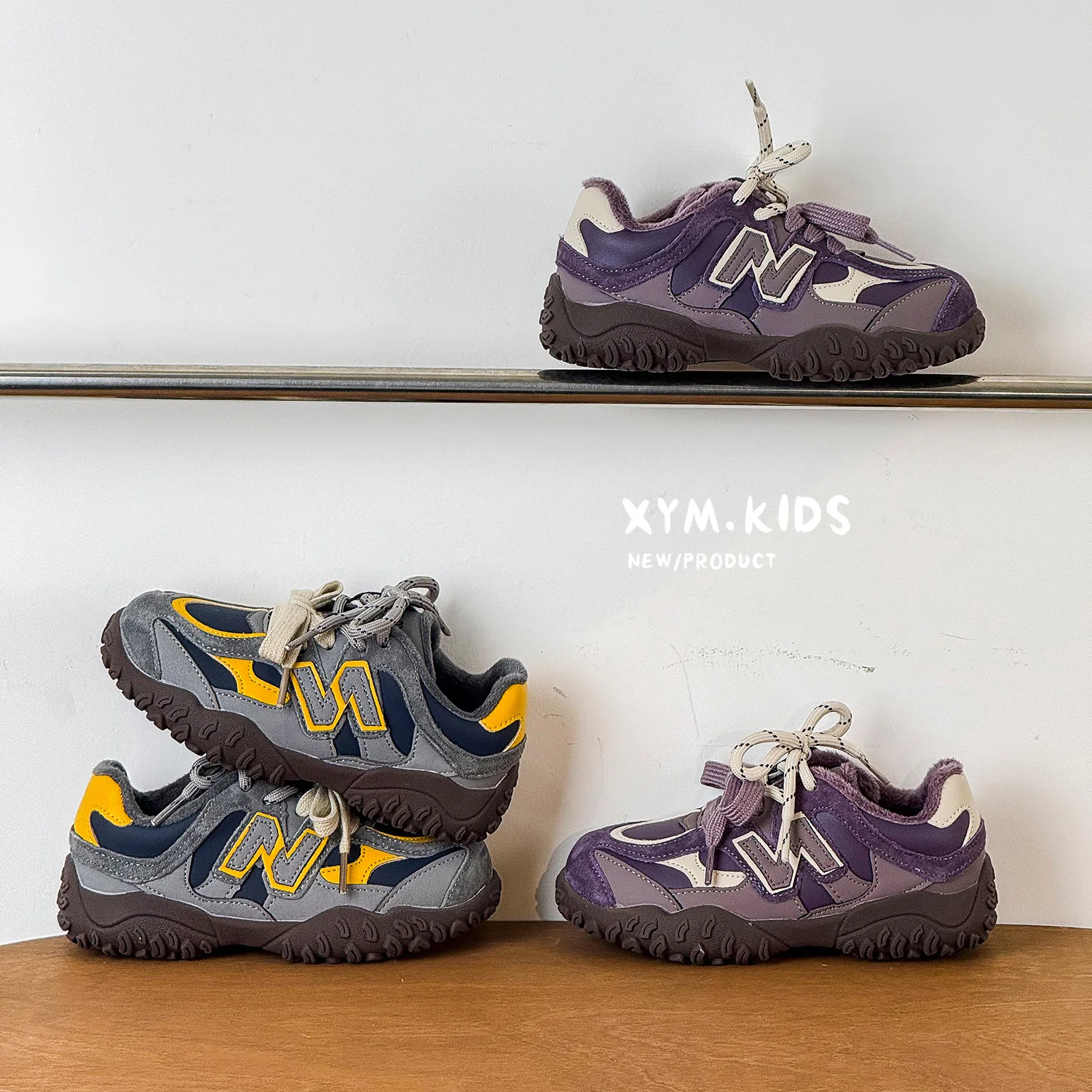 

2025 Winter New Two Cotton Shoes Children's Retro N-word Double Lace-up Velvet Men's and Girls' Moral Training Shoes