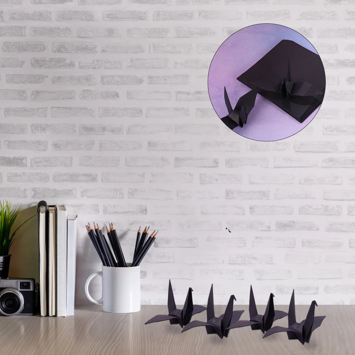 100 Pcs Double Sided Square Origami Paper Crane Sheet Crafts Folding Black Child