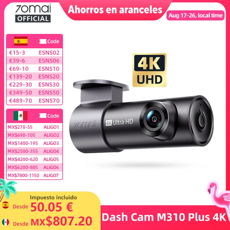Imagen de Versión Global 70mai Dash Cam M310 Plus 4K True 4K 2160P WDR con Control por Voz, Compatible con Modo de Estacionamiento 24H, DVR para Auto 70mai M310 PLUS 4K