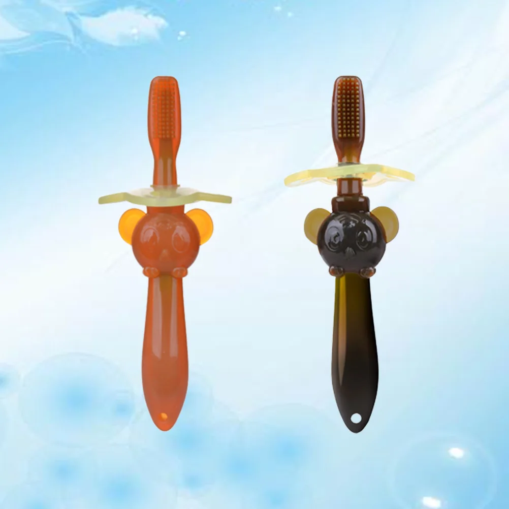 

2Pcs Baby Toothbrush Soft Bristles Silicone Oral Care Tool Toddler Training Brush Safe Chewing Teether Pad Infant Gum Relief