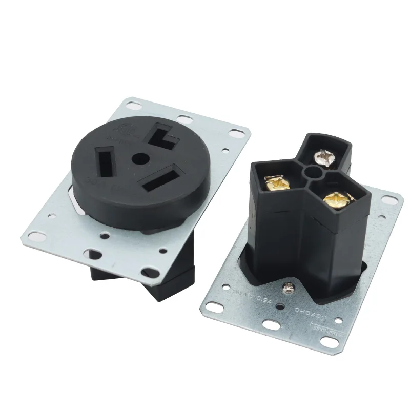 Black American NEMA 10-30R Copper Industrial Receptacle US Standard 30A 250V Power Outlet with 3-Wire Plug and Socket