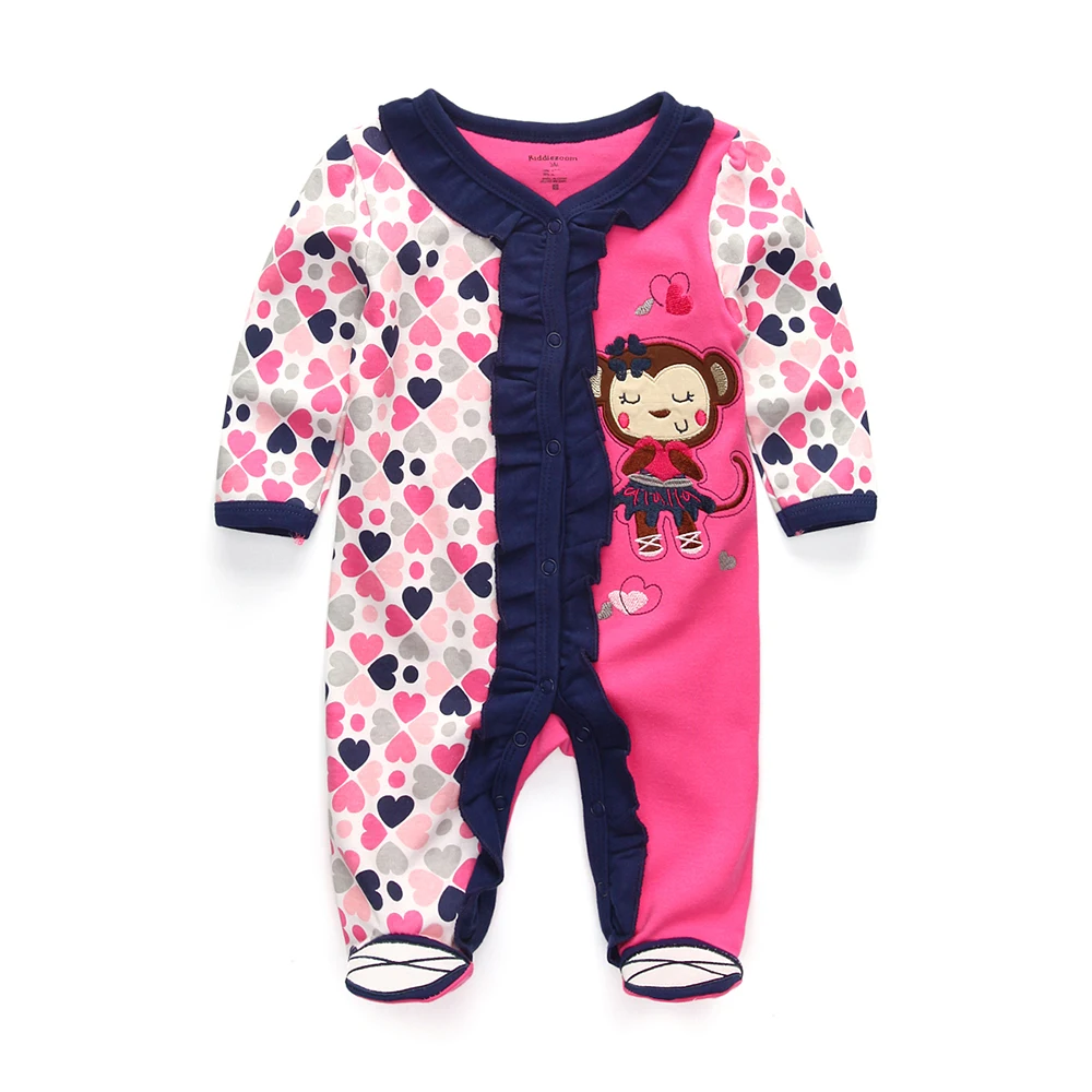 Kiddiezoom Four Seasons Cute Monkey Print long Sleeve Baby Girl Rompers Soft 100%Cotton Newborn Jumpsuits Infants Clothing