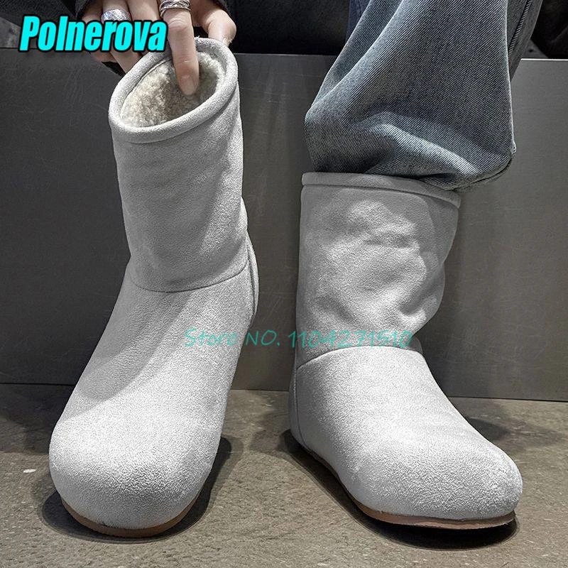 Autumn Winter Warm Plush Snow Boots for Women Men Solid Suede Round Toe Short Boots Outdoor Comfortable Couple Flat Casual Shoes