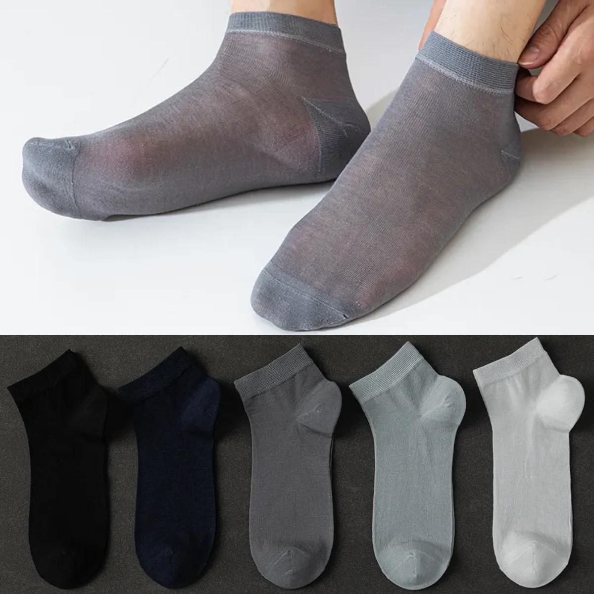 

Шелковые носки Mulberry, мужские летние тонкие дышащие деловые носки с низким вырезом до щиколотки, повседневные однотонные черные, белые, серые короткие носки