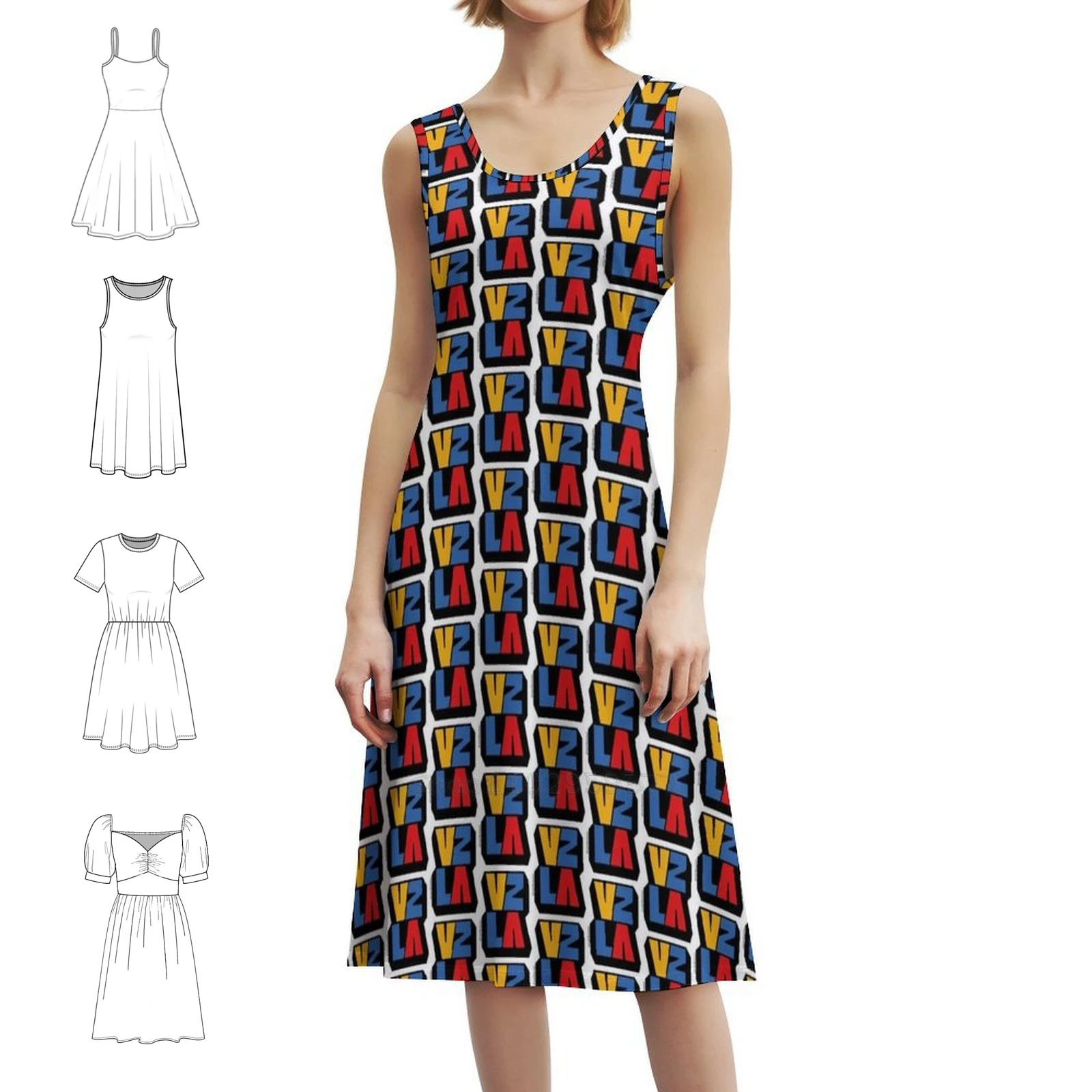 Vzla Qtro Women's Elegant Party Dress A-Line Dress With Short/Long/Sleeveless Options Venezuela Vintage Aesthetic Nature Dress